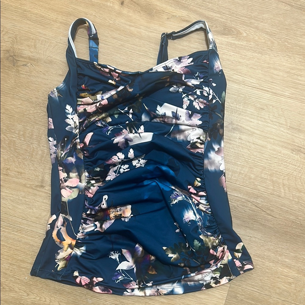 Hapari Blue and White Ruched Camisole Swimwear